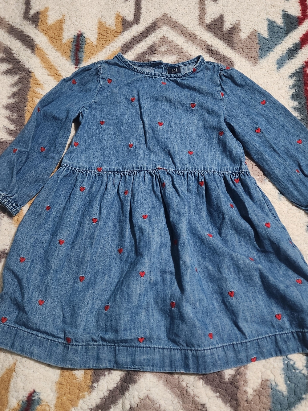 GAP Denim Dress with Red Heart Embroidery Size 4